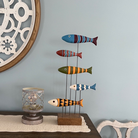 Other - Colorful Wooden Fish Mobile -Type Multicolor Decorative Coastal Accent